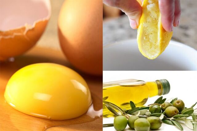 A mask of egg yolk, olive oil and lemon juice evens out the complexion